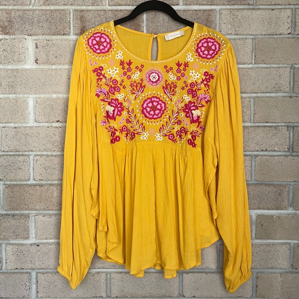 Floral Embroidered Boho Peasant Blouse